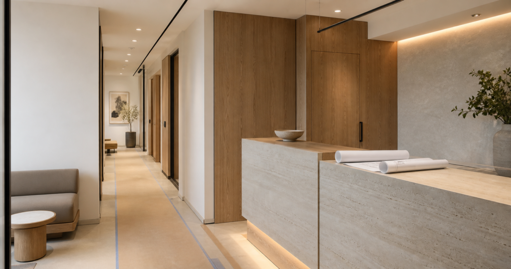 Toronto clinic fit-out 診所裝修接待處及診症走廊